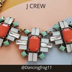 J. Crew Necklace Orange Jade Green White Crystals